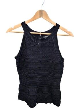 White House Black Market Black Textured Sleeveless Top with Keyhole Back Size XS
